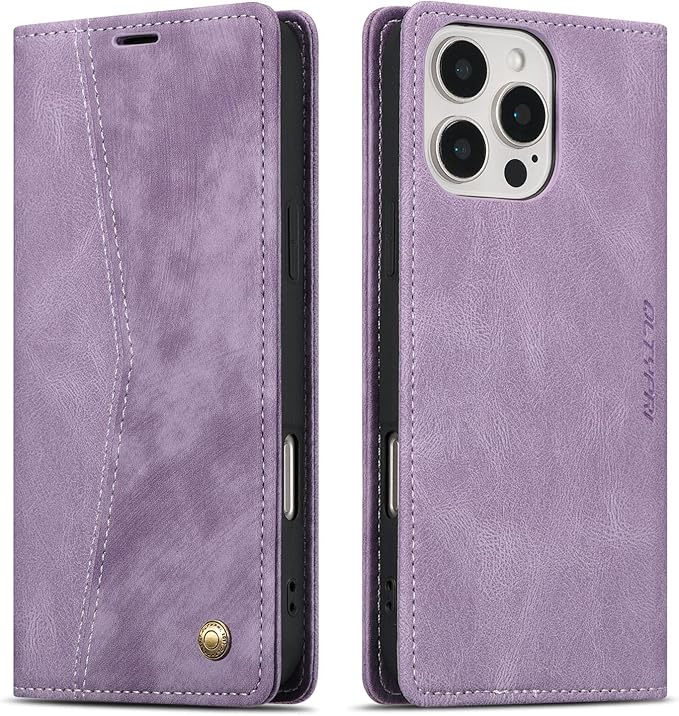 QLTYPRI for iPhone 16 Pro Case Wallet with Card Holder, Vintage PU Leather Kickstand Magnetic Closure Shockproof Folio Book Cover Case for iPhone 16 Pro - Retro Purple