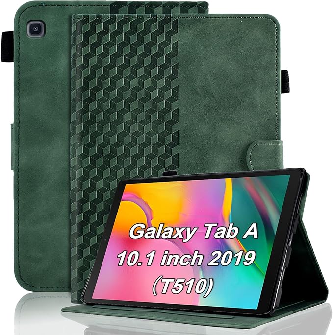 Case for Samsung Galaxy Tab A 10.1 2019 Model SM-T510/T515/T517 Magnetic Shell Foldable Cover with Card Holder Multi-Angle Galaxy Tab T510,Retro Green