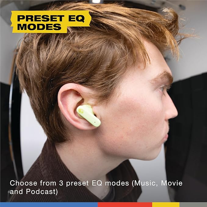 Skullcandy Smokin’ Buds Wireless Earbuds, Bluetooth Headphones, Noise Isolating Fit, Up to 20 Hours Battery, IPX4 Sweat and Water Resistant, Microphone for iPhone Android - Matcha