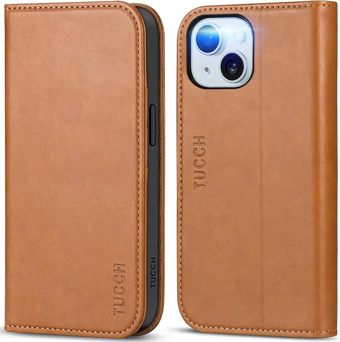 TUCCH Wallet Case for iPhone 15 5G, [RFID Blocking] 3 Credit Card Holder Case Wallet, Kickstand PU Leather Folio Flip Cover [TPU Interior Protective Case] Compatible with iPhone 15 6.1",Light Brown