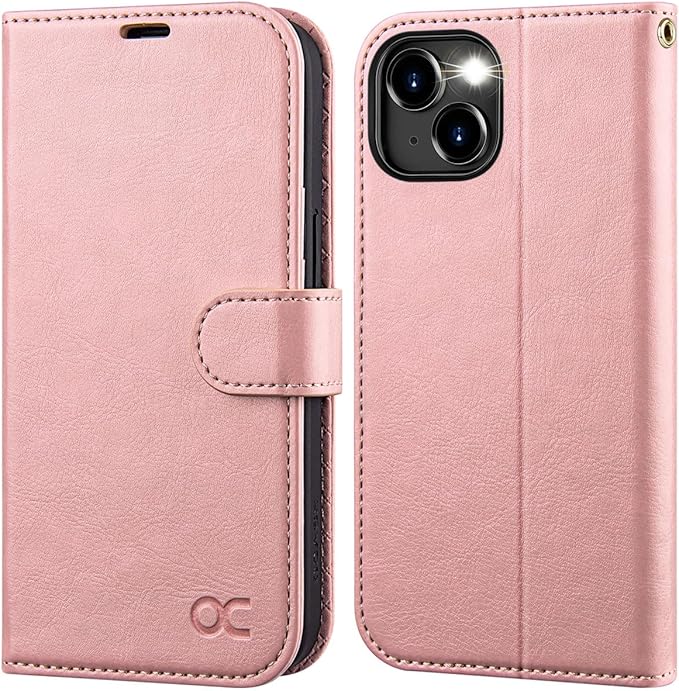 OCASE Compatible with iPhone 15 Wallet Case, PU Leather Flip Folio Case with Card Holders RFID Blocking Kickstand [Shockproof TPU Inner Shell] Phone Cover 6.1 Inch 2023, Pink