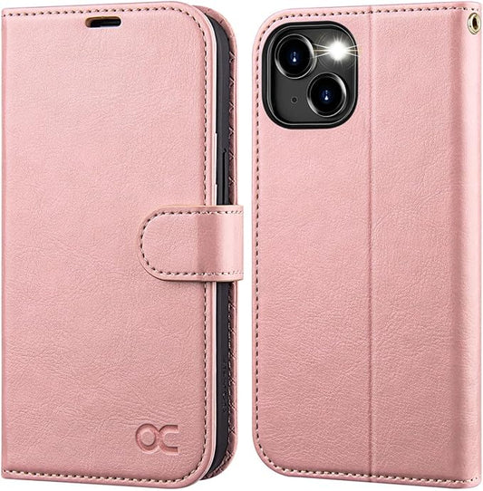 OCASE Compatible with iPhone 15 Wallet Case, PU Leather Flip Folio Case with Card Holders RFID Blocking Kickstand [Shockproof TPU Inner Shell] Phone Cover 6.1 Inch 2023, Pink