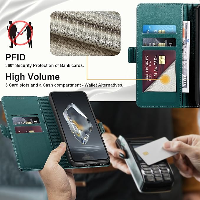 Wallet Flip Case for OnePlus 12R 5G - [RFID Blocking] Luxury PU Leather Card Holder Magnetic Phone Cover with Kickstand,Shockproof Protective Case,Green