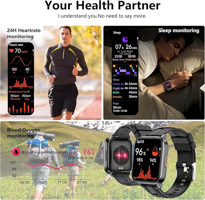 Smart Watch with Ai Functions GPS Tracking for Android Phones and iPhone Compatible Bluetooth Call Message Alert Heart Rate/Sleep/Monitor IP68 Waterproof for Men Women