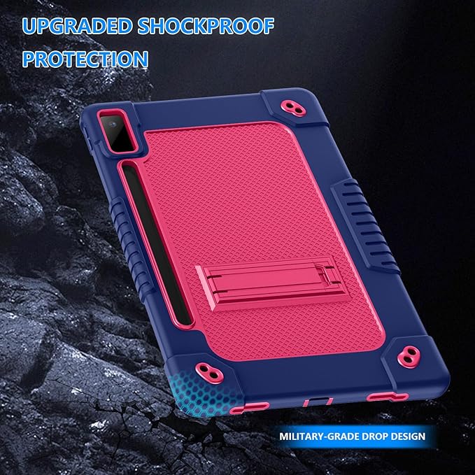 for Lenovo Tab P12 Case,for Lenovo Tab P12 12.7 Inch Tablet Case,Heavy Duty Kids Shockproof with Kickstand Shoulder Strap Cover for Lenovo Tab P12 2023/2024/Xiaoxin Pad Pro (Navy/Pink)