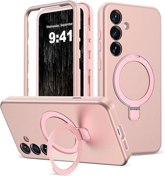 Designed for Samsung Galaxy S25 Plus Case with Magnetic Ring Stand [Compatible with Mag-Safe][Military Grade Drop Protection][Build in Kickstand] S25+ Phone Case 6.7",Rose Gold