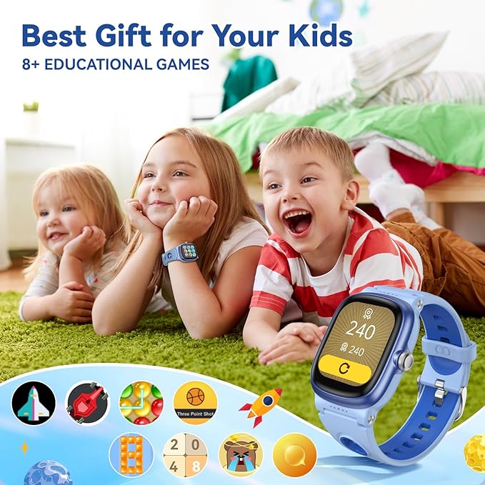 Smart Watch for Boys Girls with Sleep | Health | Activity Tracker, Games, Alarm, IP68 Waterproof Kids Fitness Watch with Pedometer, Family Account, Toys Gifts for Kids Aged 4-16 (Light/Dark Blue)