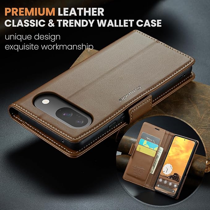 for Google Pixel 9/9 Pro Case, Premium PU Leather Wallet Case Flip Cover with [RFID Blocking][Card Holder][Stand Function] Shockproof Protective for Google 9/9 Pro, Brown