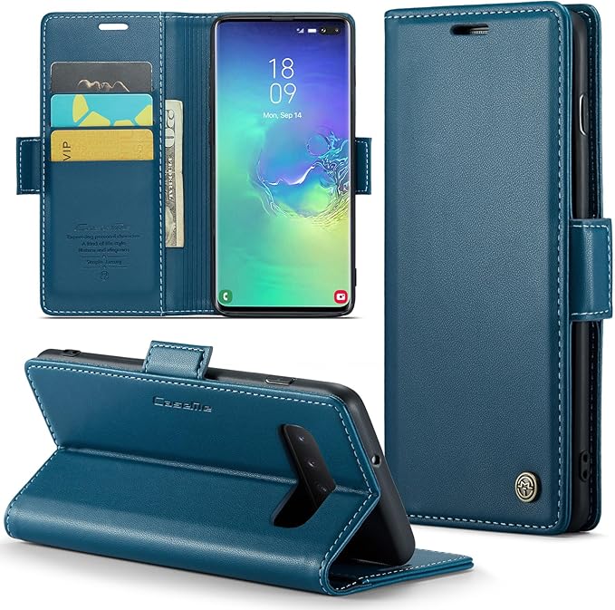 Case for Samsung Galaxy S10 Plus Wallet Case, RFID Blocking PU Leather Flip Folio Cover Card Holder Kickstand Shockproof Phone Case Compatible with Samsung Galaxy S10 Plus, Blue