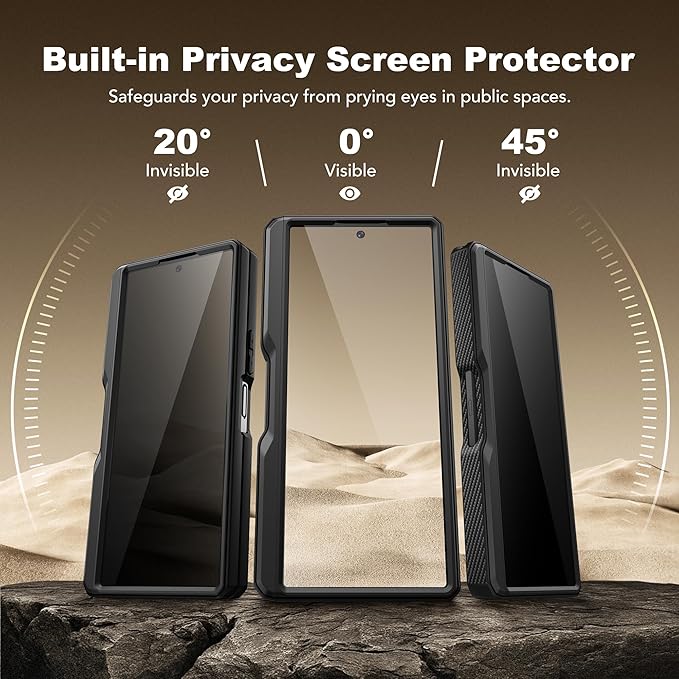 TONGATE for Z Fold 7 Case with Stylus & Pen Holder, [Built-in Privacy Screen Protector & Slide Camera Cover][Anti Spy] Military Grade Drop Stand Case for Samsung Galaxy Z Fold 7 with Belt Clip, Black