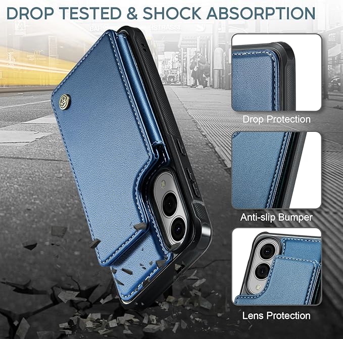 Vinich for Samsung Galaxy S25 Edge Wallet Case with Card Holder, RFID Blocking Credit Slots Kickstand Shockproof Phone Cover for Women Men, Blue