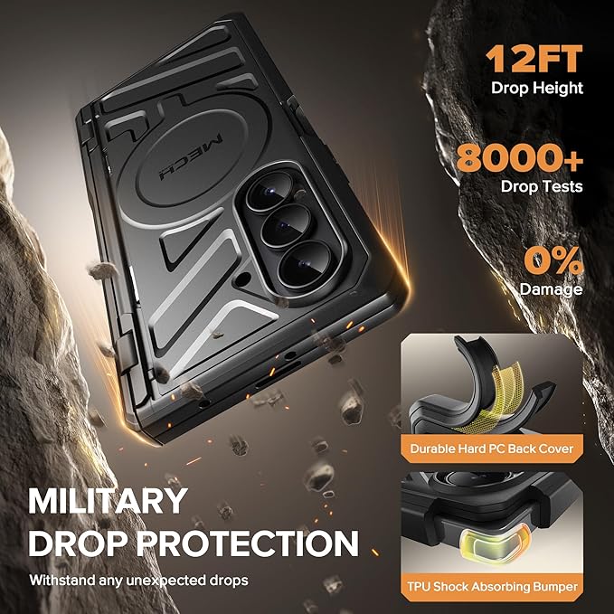 TONGATE for Galaxy Z Fold 7 Case with Privacy Screen Protector, [Compatible with MagSafe][Anti Spy] Shockproof Phone Case, Built-in Stand & Belt Clip & Hinge Cover for Samsung Z Fold 7 2025 8", Black