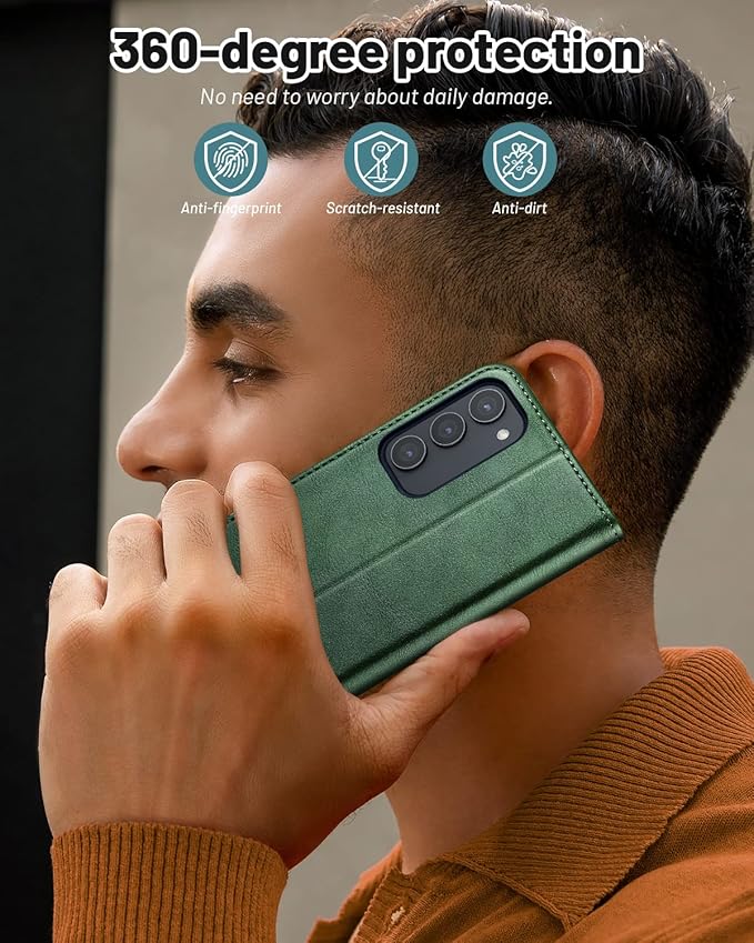 OCASE Compatible with Galaxy S23 5G Wallet Case, PU Leather Flip Folio Case with Card Holders RFID Blocking Kickstand [Shockproof TPU Inner Shell] Phone Cover 6.1 Inch (2023) -Blackish Green