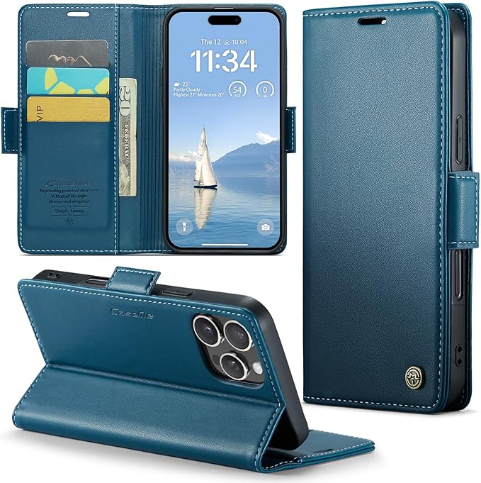 for iPhone 16 Pro Max Case, Premium PU Leather Wallet Case Flip Cover with [RFID Blocking][Card Holder][Stand Function] Shockproof Protective for iPhone 16 Pro Max 6.9", Blue
