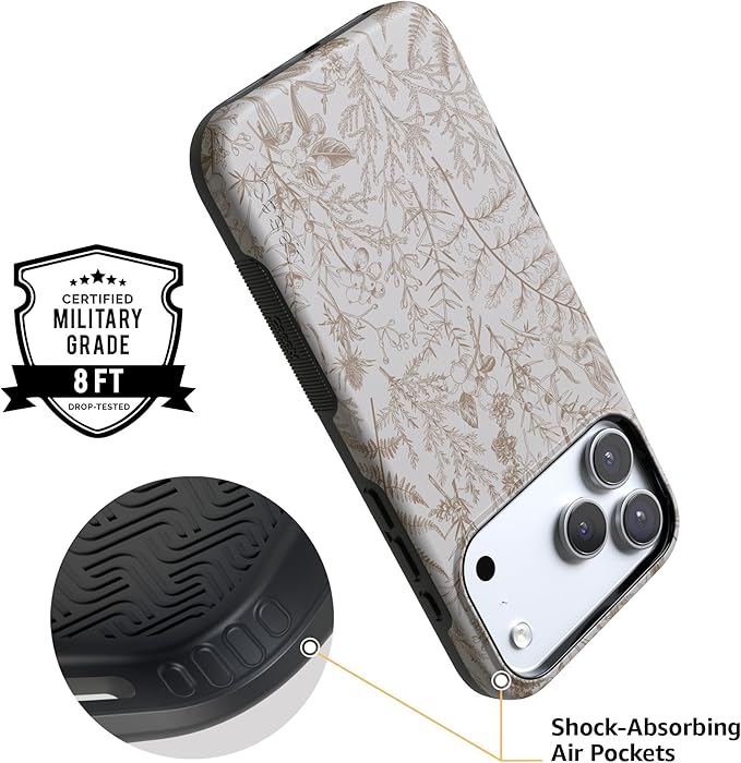 Casely iPhone 17 Pro Case | Beige Garden | Neutral Floral | Compatible with MagSafe | Bold Protective Design