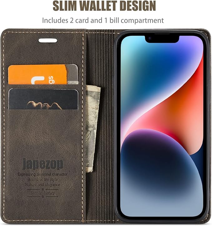 japezop iPhone 14 Case, iPhone 14 Wallet Case with [RFID Blocking] Card Holder Kickstand Magnetic,Leather Flip Case Wallet for iPhone 14 5G 6.1 Inch (Coffee)