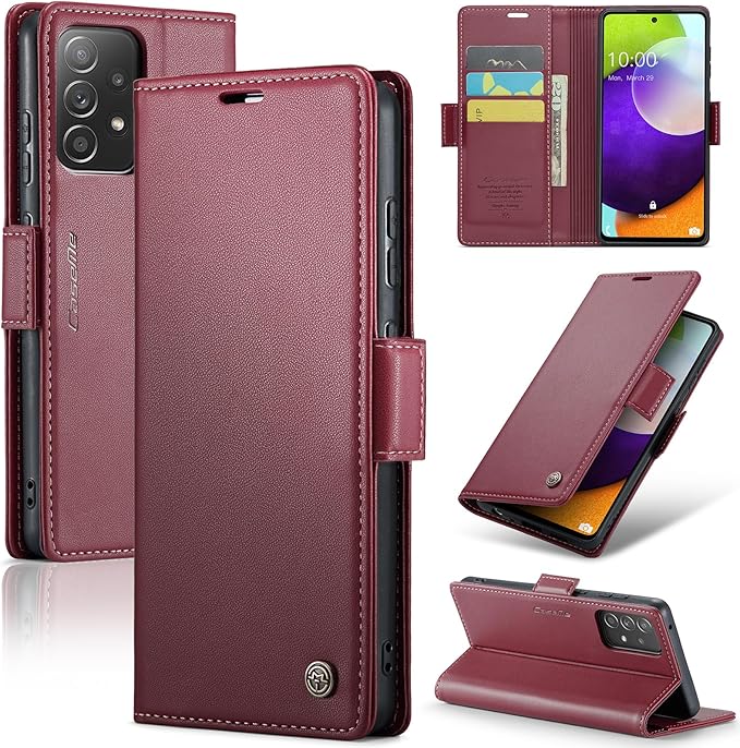 for Samsung Galaxy A52 4G/5G Case, Premium PU Leather Wallet Case Flip Cover with [RFID Blocking][Card Holder][Stand Function] for Samsung Galaxy A52 (5G/4G)/A52s 5G, Red