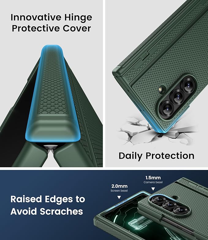 for Samsung Galaxy Z Fold 7 Case Slim with Kickstand, Full Hinge Protection, Tempered Screen Protector, Shockproof Cover, Daily Drop Protective Phone Case for Samsung Galaxy Z Fold7 2025, Green