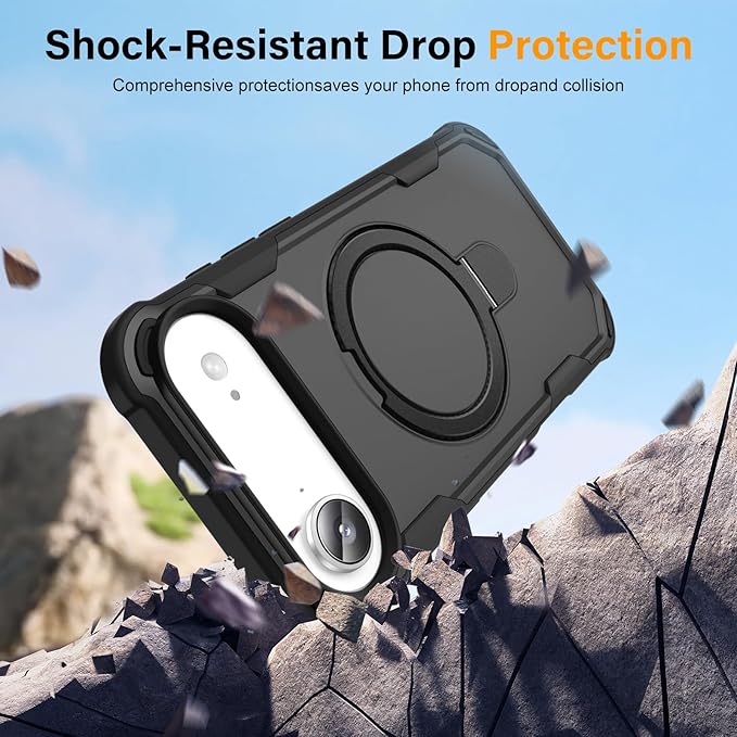 Compatible with iPhone 17 Air Case with Invisible Magnetic Ring Stand [Compatible with Magnetic] [Military Drop Protection] Shockproof Slim Hard Back Soft Edge Case 6.6 Inch, Black