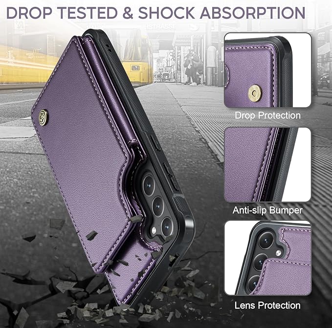 Vinich for Samsung Galaxy S24 Plus Wallet Case with Card Holder, RFID Blocking Credit Slots Kickstand Shockproof Phone Cover for Women Men, Purple