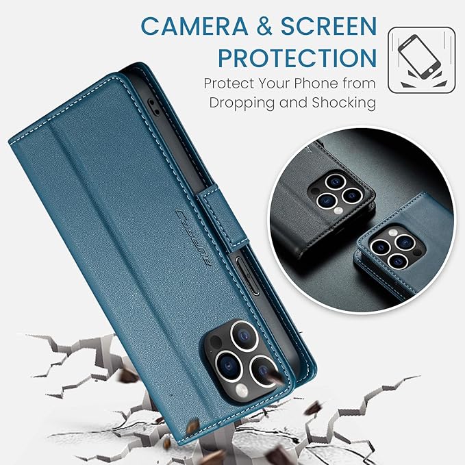 for iPhone 12 Pro Max Case, Premium PU Leather Wallet Case Flip Cover with [RFID Blocking][Card Holder][Stand Function] Shockproof Protective for iPhone 12 Pro Max, Blue