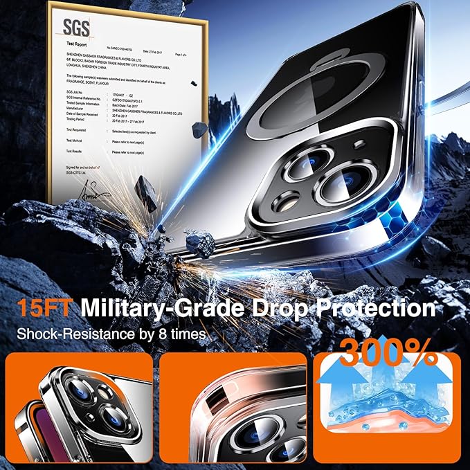 360° O-Ring MagStander for iPhone 13 Case, iPhone 14 Case with Magnetic Stand Ring Holder [Compatible with MagSafe][15FT Military Shockproof] Kickstand iPhone 13/14 Phone Cover Clear