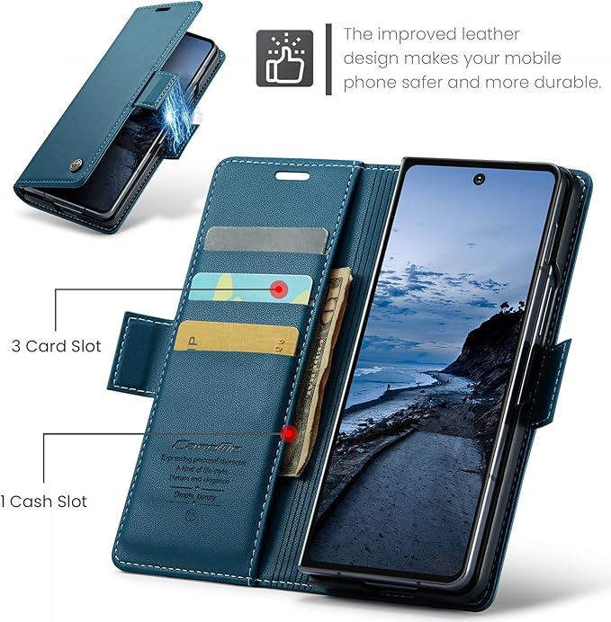 for Samsung Galaxy Z Fold 7 Case, Premium PU Leather Wallet Case Flip Cover with [RFID Blocking][Card Holder][Stand Function] Shockproof Protective for Samsung Galaxy Z Fold 7, Blue