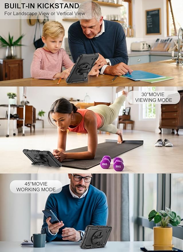 Case for Samsung Galaxy Tab A9 Tablet Case 8.7 inch 2023 [with Tempered Glass Screen Protector], Rotatable Kickstand, S Pen Holder, Hand/Shoulder Strap (Black)