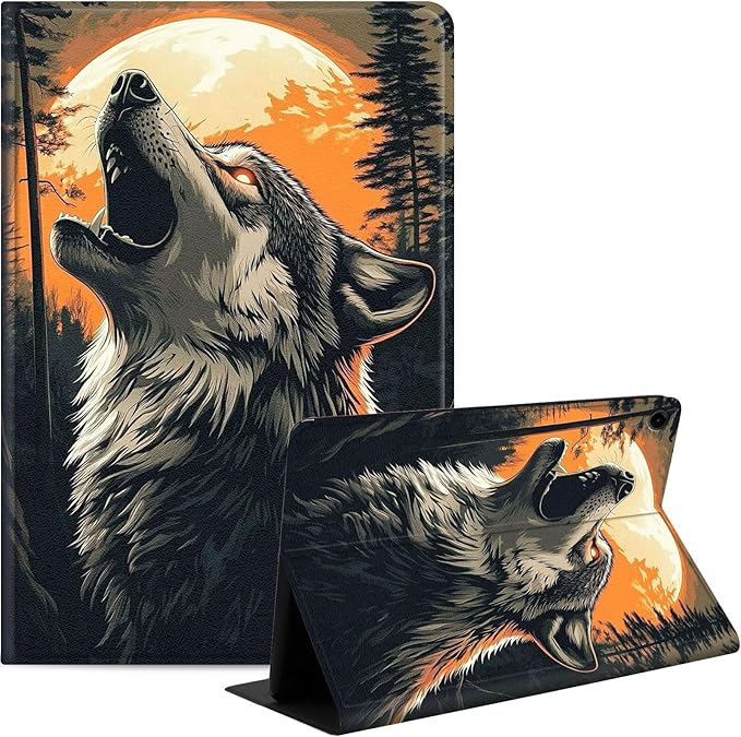 Case for Samsung Galaxy Tab A9+/A9 Plus 11” 2023 Model (SM-X210/X216/X218), Slim PU Leather Stand Cover with Auto Wake/Sleep, Multi-Angle Viewing & Shockproof, Wolf Howling