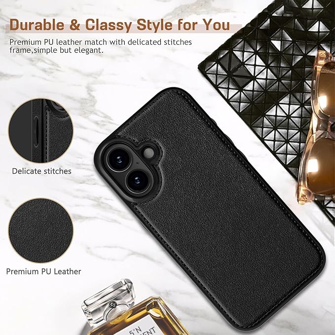 LOHASIC Leather for iPhone 17 Case, Slim Business PU Men Women Luxury Elegant Style Soft Non-Slip Grip Anti-Scratch Protective Phone Case Cover for iPhone 17 6.3" 2025 - Black