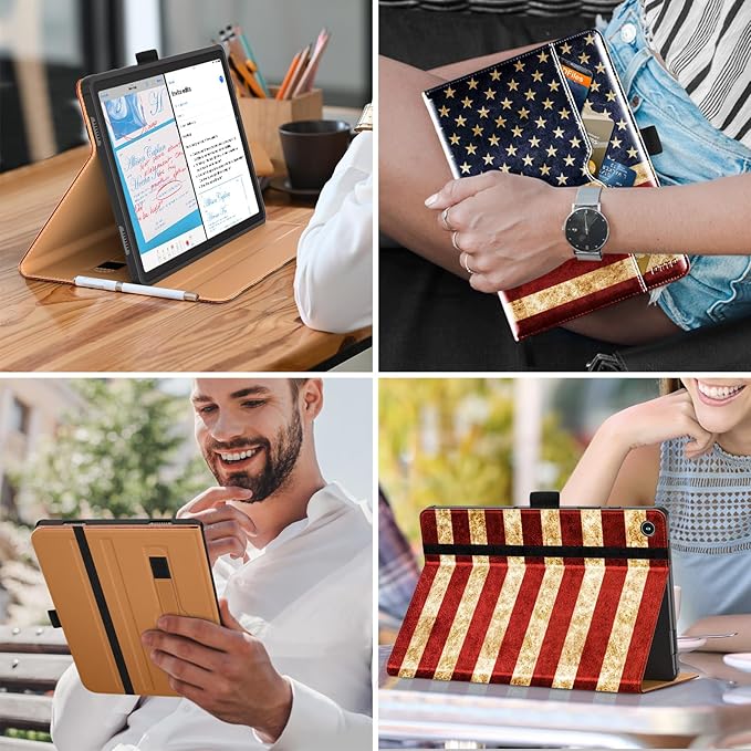 DTTO for Samsung Galaxy Tab A9 Plus 11 inch Case 2023, Premium Leather Business Folio Stand Cover with Hand Strap for Galaxy Tab A9+ 11'' 2023 Model (SM-X210/X216/X218) - Auto Wake/Sleep, US Flag