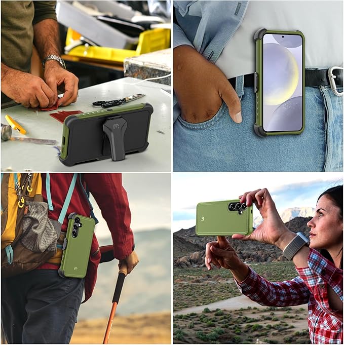 M MYBAT PRO Maverick Series for Samsung Galaxy S24 Plus Case with Belt Clip Holster, 6.7 inch, Heavy Duty Military Grade Drop Protective Case with 360° Rotating Stand (No Screen Protector) Army Green