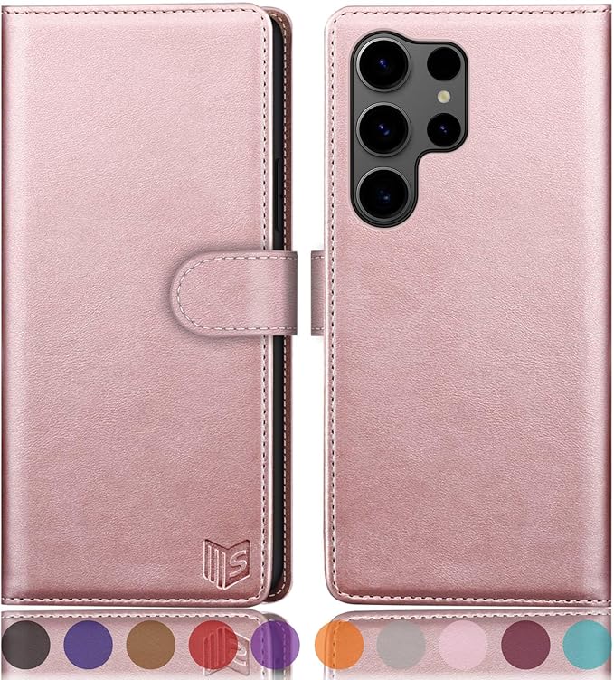 SUANPOT Compatible with Samsung Galaxy S25 Ultra Wallet case with RFID Blocking Credit Card Holder,Flip Book PU Leather Protective Cover Women Men for Samsung S25 Ultra Phone case Rose Gold