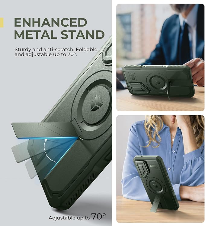 Dexnor for Samsung Galaxy S25 Plus Case with Camera Cover & Adjustable Kickstand & Built-in Screen Protector, Magnetic Rugged Shockproof Bumper Cases Heavy-Duty Protective Cover (2025),Army Green