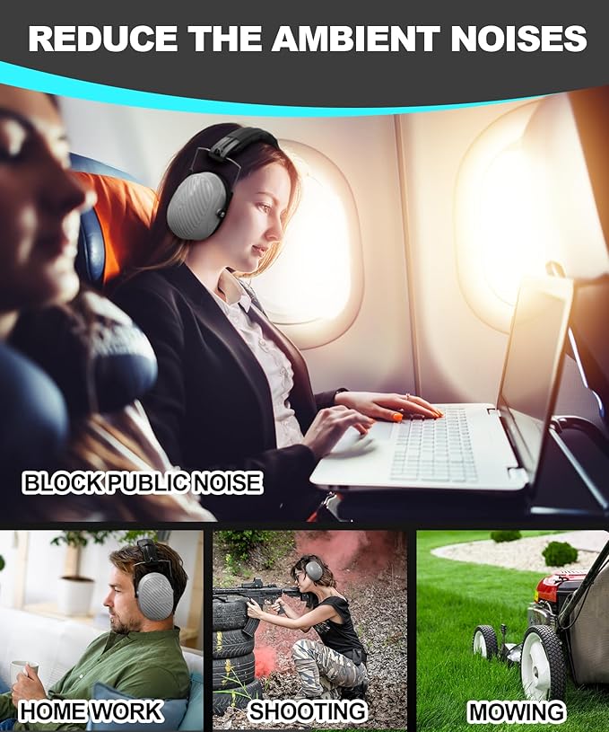ZOHAN 019 Noise Cancelling Headphones for Adult - NRR 28dB Hearing Protection Ear Muffs for Working, Shooting, Mowing, Autism, Construction