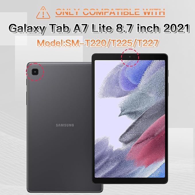 BRAECNstock Kids Case for Samsung Galaxy Tab A7 Lite 8.7 inch 2021(SM-T220/T225/T227) Shockproof Protective Tab A7 Lite Cover with Screen Protector Rotating Hand Strap+Stand Pen Holder - Colorful Pink