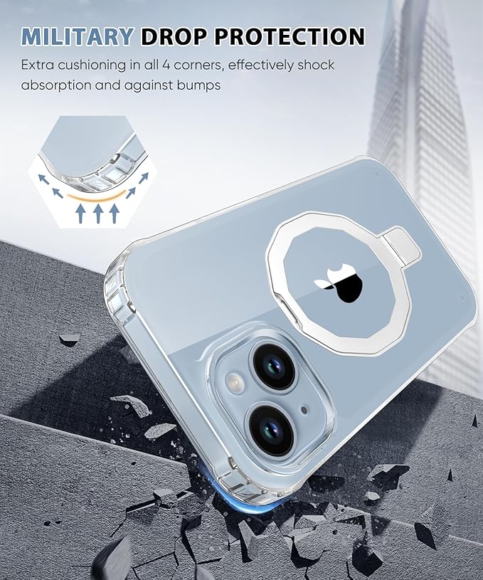 Compatible with iPhone 14 Plus Case, Built-in Screen Protector & Seamless Stand, with Camera Lens Protector, Strong Magnetic Clear Phone Case, Full Body Protective Cover for 6.7" (Clear)