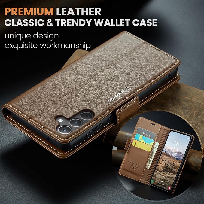 for Samsung Galaxy A35 5G Case, Premium PU Leather Wallet Case Flip Cover with [RFID Blocking][Card Holder][Stand Function] Shockproof Protective for Samsung Galaxy A35, Brown