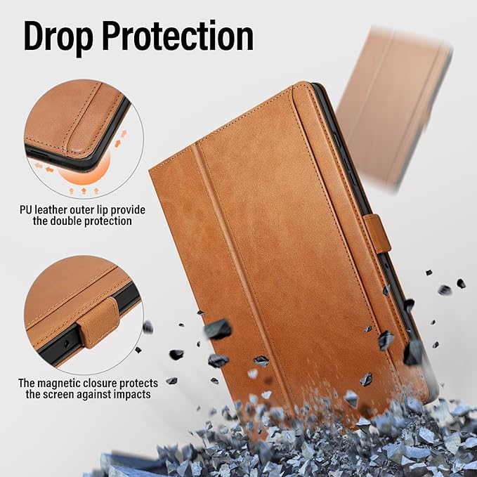 Handmade Case for Samsung Galaxy Tab A9 Plus/A9+ 5G Tablet 11 Inch 2023 SM-X210/SM-X216/SM-X218u with Pocket,Multi Angles,Magnetic Closure,Vegan Leather Folio Cover,Auto Sleep/Wake,Brown