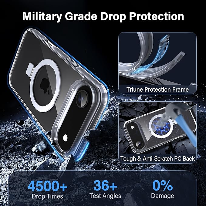 Magnetic Case for iPhone Air - [Built-in Invisible Stand] [Compatible with MagSafe] [Military Grade Drop Protection] Anti-Yellowing Hard Back Silicone Edge Cover, 6.5", Clear