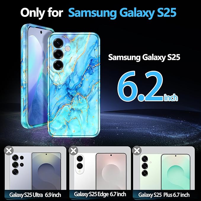 Casetego for Galaxy S25 Case,Compatible with MagSafe,[Military Grade Drop Test] Full Body Protection Slim Shockproof Rugged Marble Women Case for Samsung Galaxy S25 6.2 inch,Light Blue
