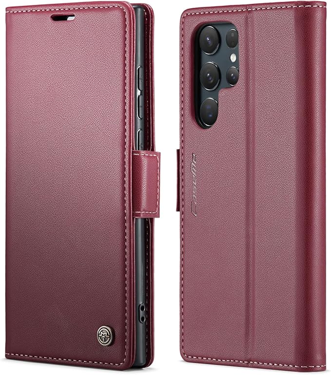 SINIANL Samsung Galaxy S24 Ultra Wallet Case with RFID Blocking, Samsung S24 Ultra Case Wallet for Women Men Card Holder Magnetic Clasp Kickstand Leather Book Folio Case for Galaxy S24 Ultra Red