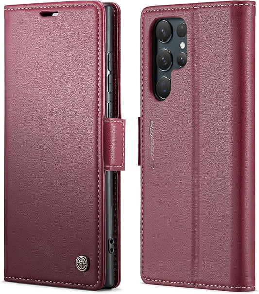 SINIANL Samsung Galaxy S24 Ultra Wallet Case with RFID Blocking, Samsung S24 Ultra Case Wallet for Women Men Card Holder Magnetic Clasp Kickstand Leather Book Folio Case for Galaxy S24 Ultra Red