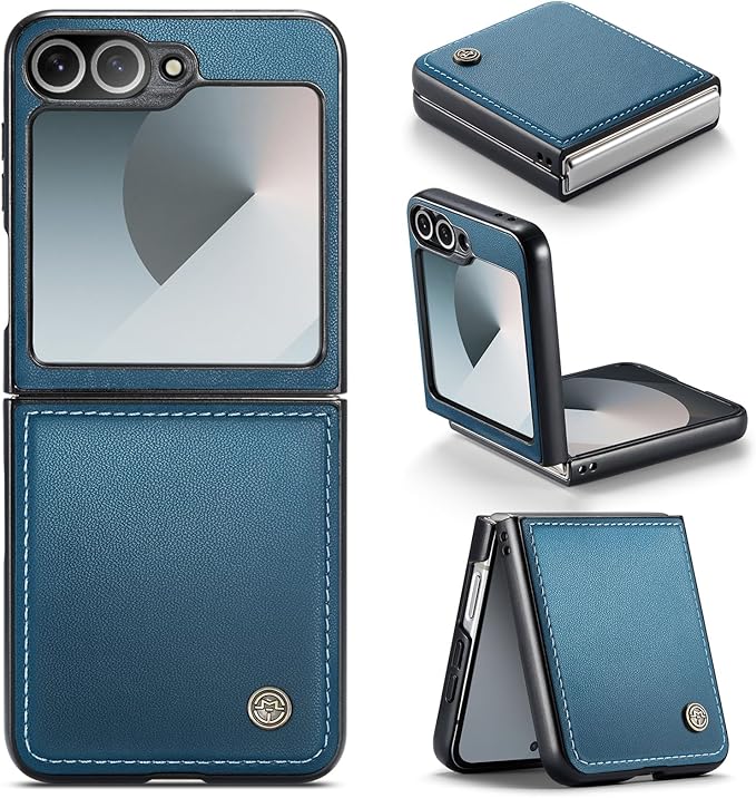 for Samsung Galaxy Z Flip 6 Case, Premium PU Leather Case Anti Scratch Slim Phone Shockproof Protective Phone Cover for Samsung Galaxy Z Flip6, Blue