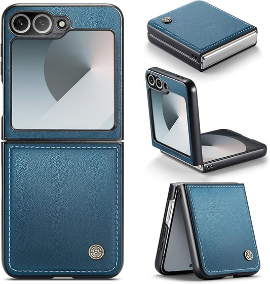 for Samsung Galaxy Z Flip 6 Case, Premium PU Leather Case Anti Scratch Slim Phone Shockproof Protective Phone Cover for Samsung Galaxy Z Flip6, Blue