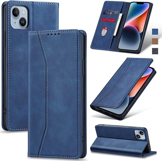 Jasonyu Flip Wallet Case for iPhone 14 5G,Leather Magnetic Folio Cover with Card Holder,Kickstand - TPU Shockproof Durable Protective Phone Case,Blue