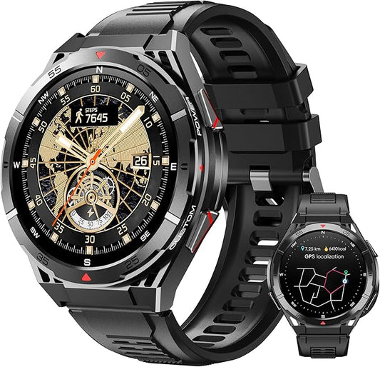 OUKITEL Smart Watch for Men GPS, 1.43" AMOLED Display, 5ATM Waterproof Military Watch, 150+ Sport Modes, Fitness Activity Tracke with Compass Pedometer Sleep Monitor Heart Rate, for Android iOS