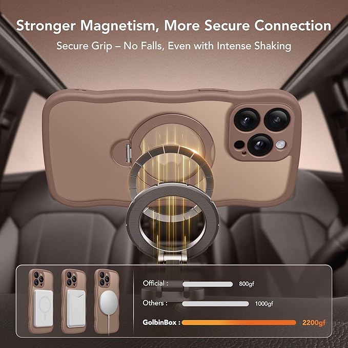 GolbinBox for iPhone 13 Pro Max Case for Women,[Compatible with Magsafe][360° Spin Magnetic Stand][Cute Wave Edge][Military-Grade Protection] Translucent Matte Phone Case for iPhone 13 ProMax, Brown