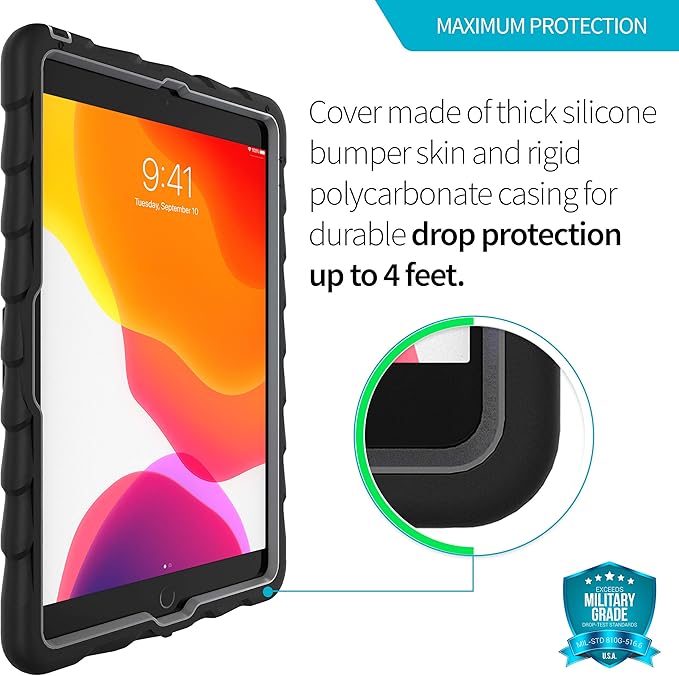 Gumdrop Hideaway Case Fits Apple iPad 9th | 8th | 7th Gen (10.2-inch) Designed for K-12 Students Teachers and Classrooms – Drop Tested Rugged Shockproof Bumpers for Reliable Device Protection – Black