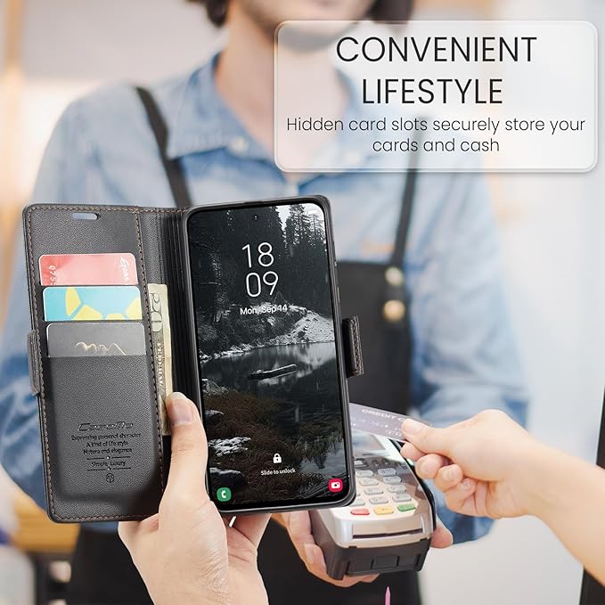 for Samsung Galaxy S25 Edge Case, Premium PU Leather Wallet Case Flip Cover with [RFID Blocking][Card Holder][Stand Function] Shockproof Protective for Samsung Galaxy S25 Edge, Black